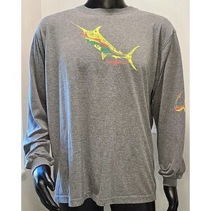 Hook & Tackle Solar System Gray Long Sleeve Marlin Shirt Men's L Sun‎ Protection